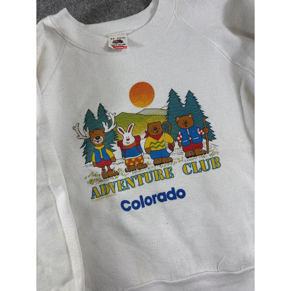 Vintage 90s Adventure Club Colorado Sweatshirt Kids Size 6-8 White Pullover USA